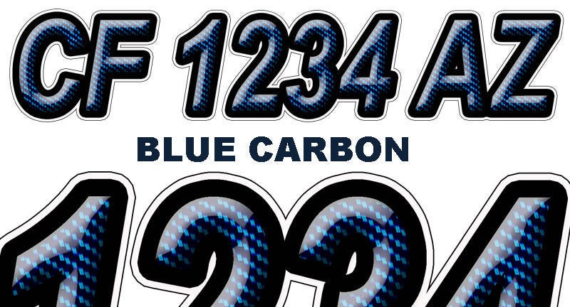 Blue Carbon Boat Registration Numbers or Letters Decals 