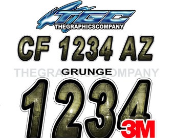 Grunge Boat Registration Numbers or Letters Decals Vinyl Names and Custom Text Stickers 3" x 18" (2) Decals