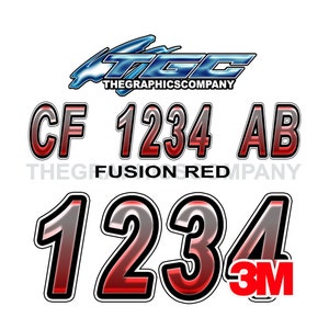 Fusion Red Boat Registration Numbers or Letters Decals Vinyl Names and Custom Text Stickers 3&quot; x 18&quot; (2) Decals