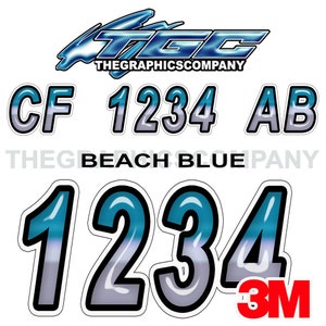 Numeri di registrazione e lettere per barche blu da spiaggia, adesivi con nomi e testo personalizzato, 3" x 18" (2) adesivi