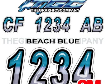 Beach Blue Boat Registration Numbers and Letters Decals Names and Custom Text Stickers 3" x 18" (2) Decals