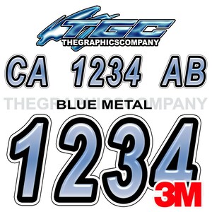 Blaue Metall-Registrierungszahlen und Buchstaben Aufkleber Vinyl Namen und benutzerdefinierte Text Aufkleber 3 "x 18" (2) Aufkleber