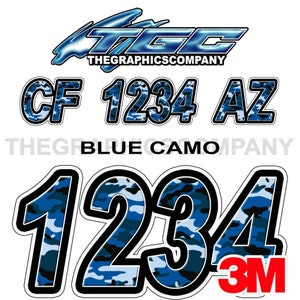 Blaue Camo Registrierungszahlen und Buchstaben Aufkleber Vinyl Namen und benutzerdefinierte Text Aufkleber 3 "x 18" (2) Aufkleber