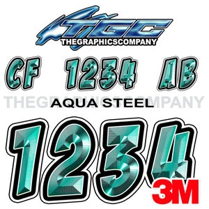 Aqua Steel badaboom Boat Registration Numbers and Letters Decals Names and Custom Text Stickers 3&quot; x 18&quot; (2) Decals