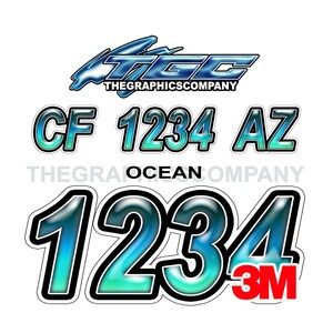 Ocean  Boat Registration Numbers or Letters Decals Vinyl Names and Custom Text Stickers 3&quot; x 18&quot; (2) Decals