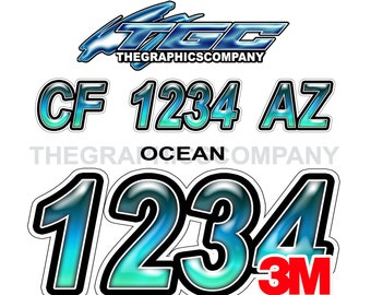Ocean Boat Registration Numbers or Letters Decals Vinyl Names and Custom Text Stickers 3" x 18" (2) Decals