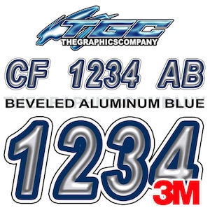 Abgeschrägte Aluminiumblau-Boot-Registrierungsnummern oder Buchstaben-Abziehbilder Vinyl-Namen und benutzerdefinierte Textaufkleber 3 "x 18" (2) Abziehbilder