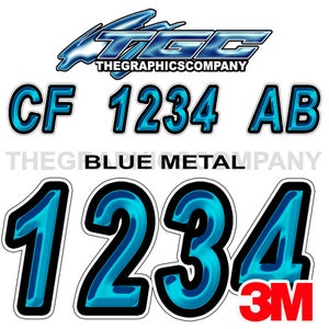Blau Metallic Boot Registrierungszahlen oder Buchstaben Abziehbilder Vinyl Namen und benutzerdefinierte Text Aufkleber 3 "x 18" (2) Abziehbilder