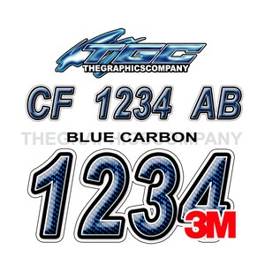 Bootsregistrierungsnummern und Buchstaben-Abziehbilder Blue Carbon-kundenspezifische Text-Aufkleber 3 "x 18" (2) Abziehbilder