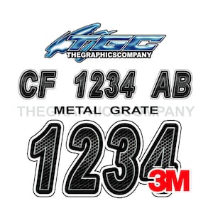 Metal Grate Boat Registration Numbers and Letters Decals Vinyl Names and Custom Text Stickers 3&quot; x 18&quot; (2) Decals
