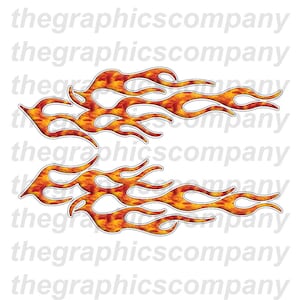 May include: Two orange and yellow flame decals with a white outline. The flames are stylized and have a textured appearance.
