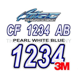 Pearl White Blue Registrierungszahlen und Buchstaben Aufkleber Vinyl Namen und Custom Text Aufkleber 3 "x 18" (2) Aufkleber
