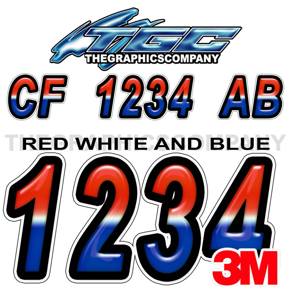 Red White and Blue Registration Numbers and Letters Decals | Etsy