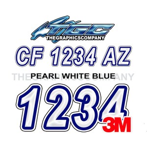 Pearl White Blue Registrierungszahlen und Buchstaben Aufkleber Vinyl Namen und Custom Text Aufkleber 3 "x 18" (2) Aufkleber