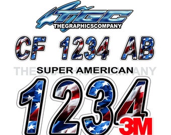 Boat Registration Numbers and Letters Decals Vinyl Names and Custom Text Stickers Super American 3&quot; x 18&quot; (2) Decals