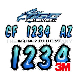 Stickers lettres et numéros d'immatriculation de bateau Aqua To Blue Stickers noms et texte personnalisés 3 x 18 po (2)
