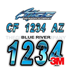 Blue River Boot Registrierungszahlen und Buchstaben Aufkleber Vinyl Namen und benutzerdefinierte Text Aufkleber 3 "x 18" (2) Aufkleber