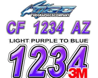 Light Purple to Blue Boat Registration Numbers or Letter Decals Vinyl Names and Custom Text Stickers 3" x 18" (2) Decals