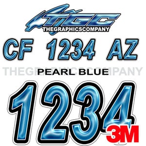 Pearl Blue  Boat Registration Numbers and Letters Decals Vinyl Names and Custom Text Stickers 3&quot; x 18&quot; (2) Decals