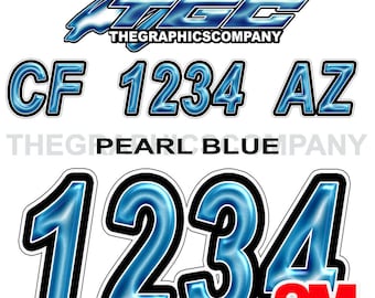 Pearl Blue  Boat Registration Numbers and Letters Decals Vinyl Names and Custom Text Stickers 3" x 18" (2) Decals