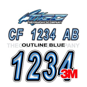 Umriss Blaue Registrierungszahlen und Buchstaben Aufkleber Vinyl Namen und benutzerdefinierte Text Aufkleber 3 "x 18" (2) Aufkleber