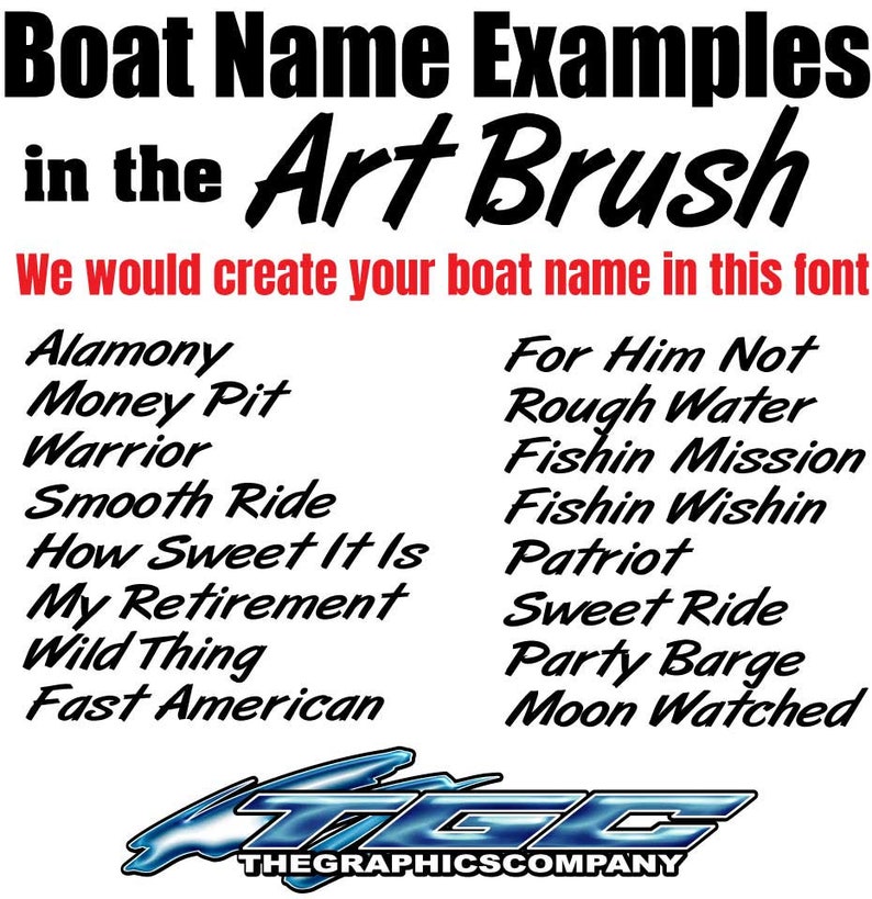 Custom Boat Names Vinyl Decals and Stickers Artbrush Font Etsy