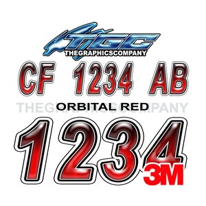 Orbital Red Registration Numbers and Letters Decals Vinyl Names and Custom Text Stickers 3&quot; x 18&quot; (2) Decals