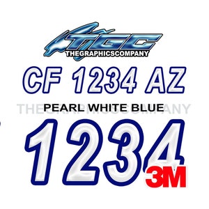 Decalcomanie con numeri di registrazione e lettere per barche Peal White Blue, nomi in vinile e adesivi con testo personalizzato, 3" x 18" (2) Decalcomanie