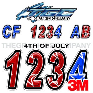 Boat Registration Numbers and Letters Decals and Stickers 4th of July 3&quot; x 18&quot; (2) Decals