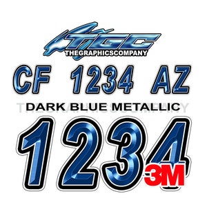 Numeri di registrazione o lettere per barche blu scuro metallizzati Decalcomanie in vinile con nomi e adesivi con testo personalizzato 3" x 18" (2) Decalcomanie