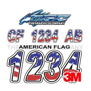 Boat Registration Numbers and Letters Decals and Stickers American Flag 3&quot; x 18&quot; (2) Decals