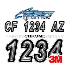 Chrome Registrierung Boot Registrierungszahlen oder Buchstaben Abziehbilder Vinyl Namen und benutzerdefinierte Textaufkleber 3 "x 18" (2) Abziehbilder
