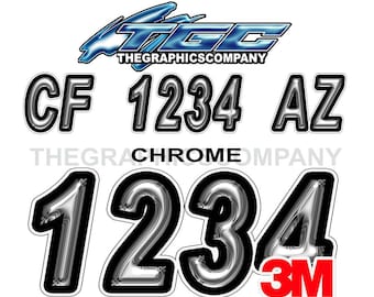 Chrome  Registration Boat Registration Numbers or Letters Decals Vinyl Names and Custom Text Stickers 3" x 18" (2) Decals