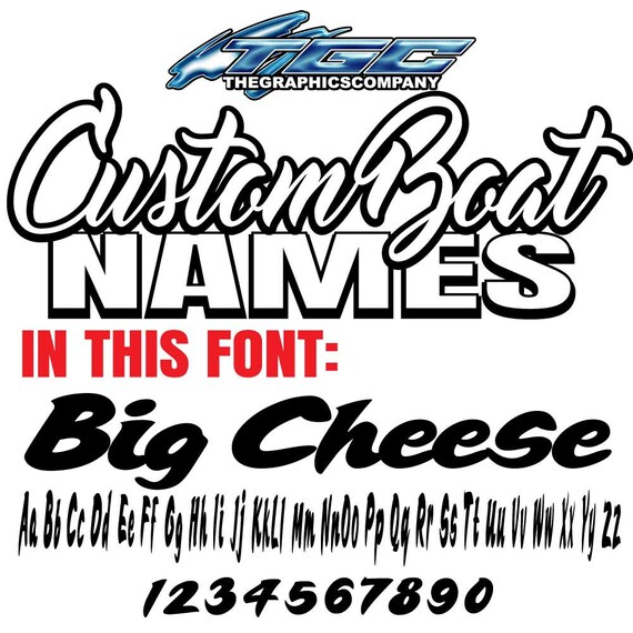 Custom Boat Names Vinyl Decals and Stickers Big Cheese Font Etsy