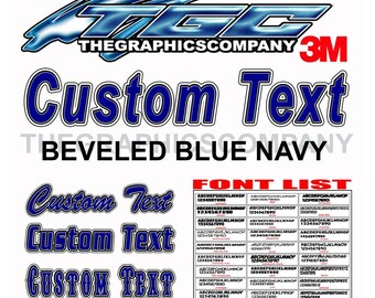Beveled Blue Navy Custom Vinyl Decals and Stickers Custom Text for Business, Car, Truck, Window...