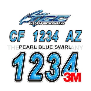Pearl Blue Swirl Boot Registrierungszahlen und Buchstaben Aufkleber Vinyl Namen und benutzerdefinierte Text Aufkleber 3 "x 18" (2) Aufkleber