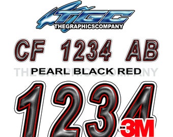 Pearl Black Red Boat Registration Numbers and Letters Decals Vinyl Names and Custom Text Stickers 3&quot; x 18&quot; (2) Decals