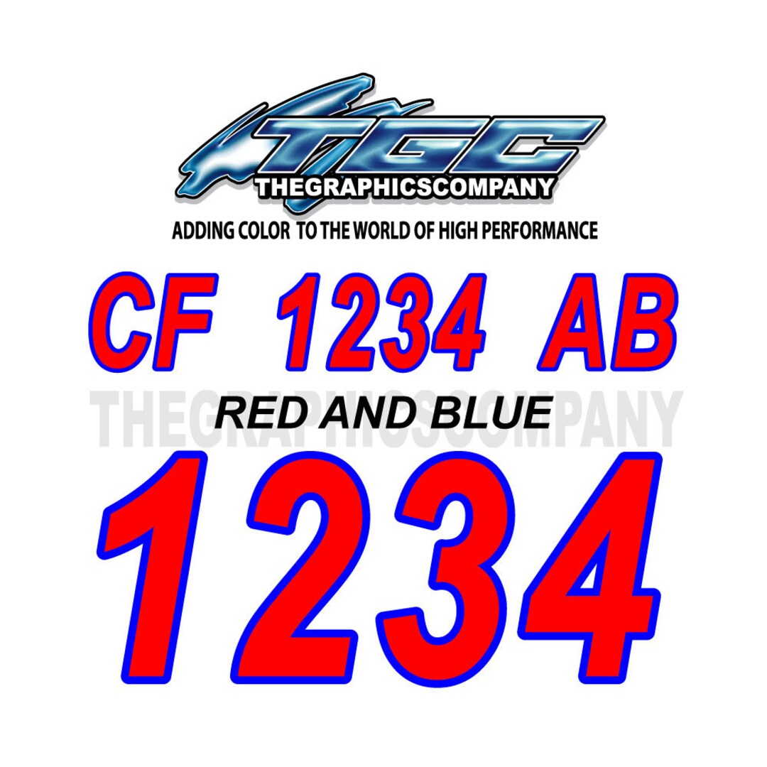Red and Blue Boat Registration Numbers and Letters Decals Vinyl Names