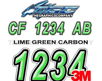 Lime Green Carbon Fiber Boat Registration Numbers or Letter Decals Vinyl Names and Custom Text Stickers 3" x 18" (2) Decals