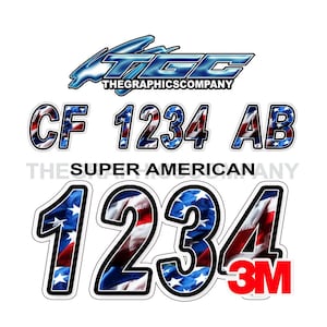 Boat Registration Numbers or Letter Decals Vinyl Names and Custom Text Stickers Super American 3" x 18" (2) Decals