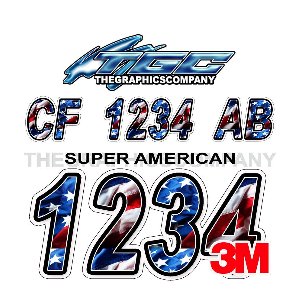 Boat Registration Numbers and Letters Decals Vinyl Names and Custom Text Stickers Super American 3" x 18" (2) Decals
