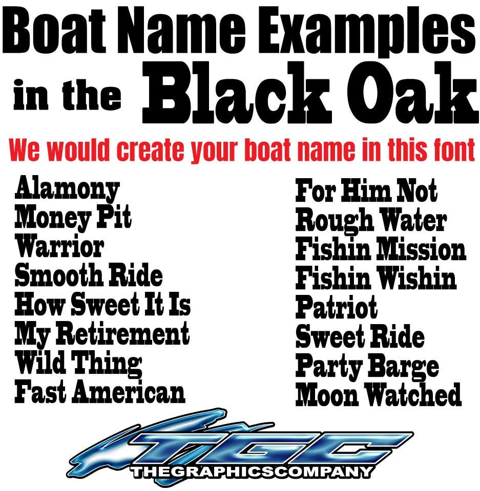 Custom Boat Names Vinyl Decals and Stickers Black Oak Font Etsy