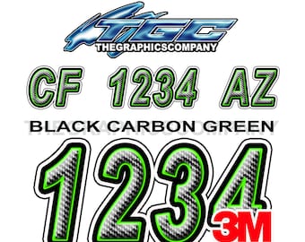 Black Carbon Green Registration Numbers and Letters Decals Vinyl Names and Custom Text Stickers 3" x 18" (2) Decals