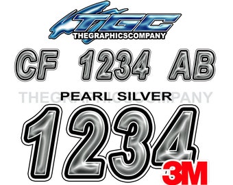 Pearl Silver Boat Registration Numbers and Letters Decals Vinyl Names and Custom Text Stickers 3" x 18" (2) Decals