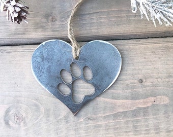 Cat Paw Print metal Ornament, Christmas Decor, Rustic Christmas, Pet Christmas Gift, cat Christmas ornament, cat Christmas gift, cat lover