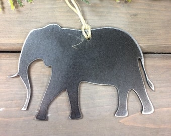 Elephant Metal Christmas Ornament, farmhouse Christmas Decor, Rustic Christmas, Steel Anniversary, Safari Animal Ornament