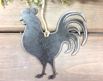 Rooster Metal Christmas Ornament, farmhouse Christmas Decor, Rustic Christmas, easy christmas gifts under 10, farm animal ornaments