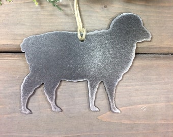 Sheep Metal Christmas Ornament, farmhouse Christmas Decor, Rustic Christmas, recycled metal ornament, Sheep Farm