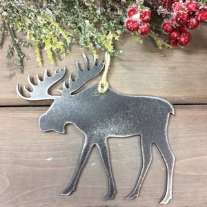 Moose Metal Christmas Ornament, farmhouse Christmas Decor, Rustic Christmas, Stocking Stuffers, moose stocking tag