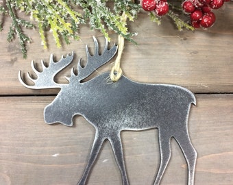 Moose Metal Christmas Ornament, farmhouse Christmas Decor, Rustic Christmas, Stocking Stuffers, moose stocking tag